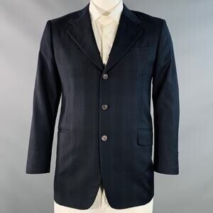 PRADA Size 42 Navy Charcoal Plaid Wool Single Breasted Notch Lapel Sport Coat